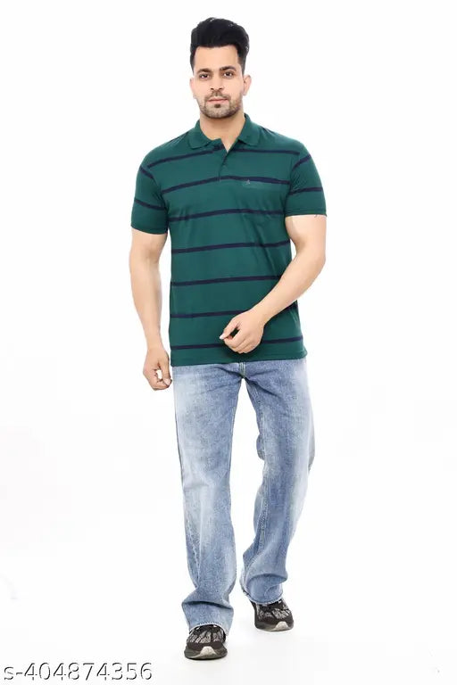 Men's Striped Polo T-Shirt Casual Wear Half Sleeve Trendy Tee