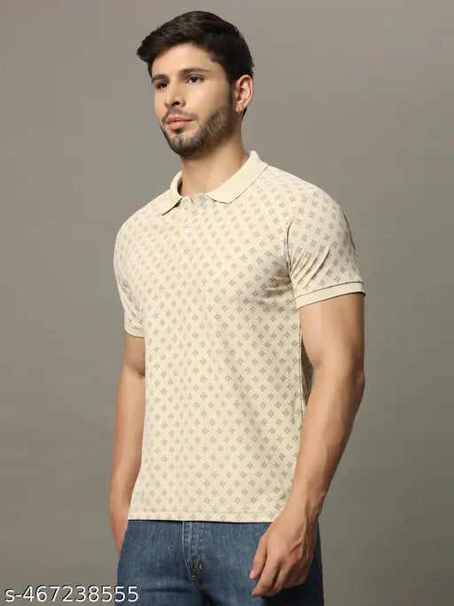 Men Printed Half Sleeves Polo Neck T-shirt