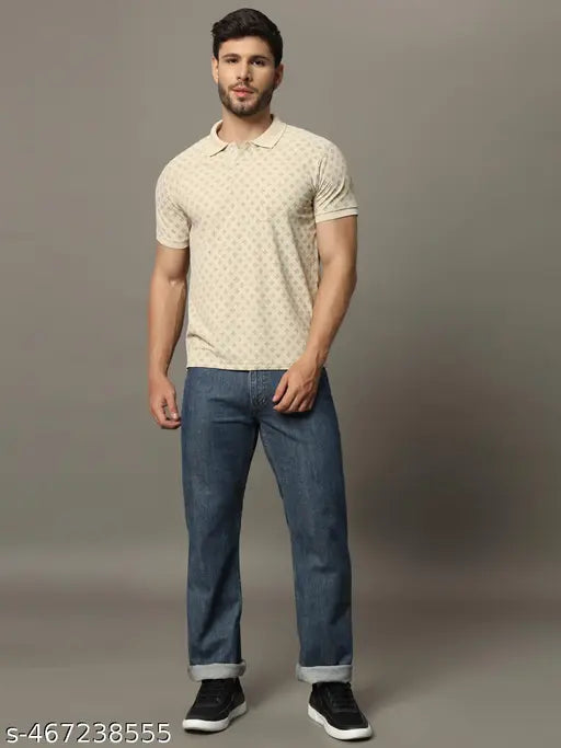 Men Printed Half Sleeves Polo Neck T-shirt