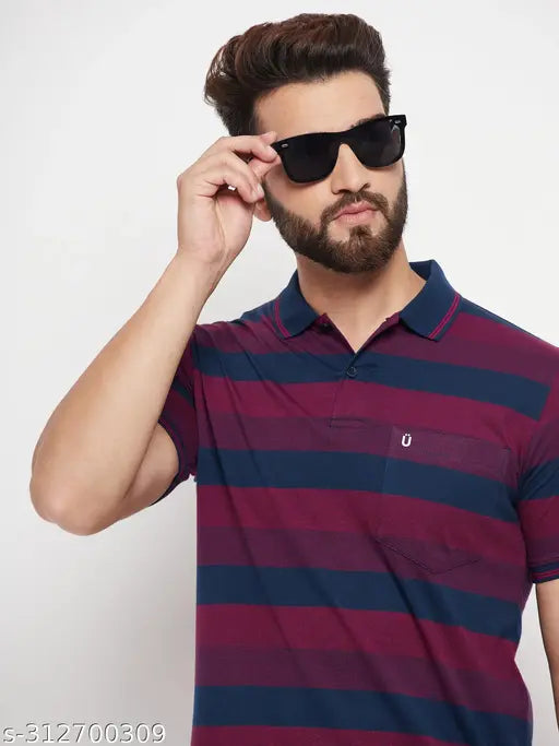 Men Polo Collar Striper T Shirt