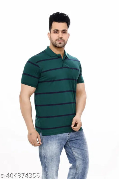 Men's Striped Polo T-Shirt Casual Wear Half Sleeve Trendy Tee