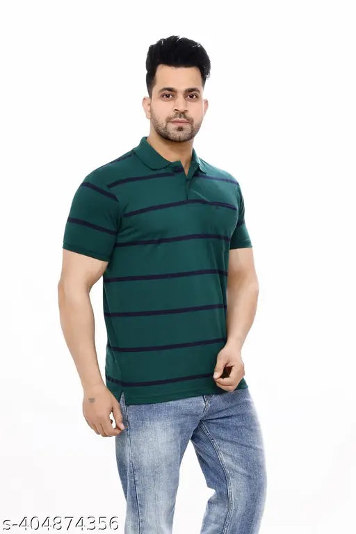 Men's Striped Polo T-Shirt Casual Wear Half Sleeve Trendy Tee