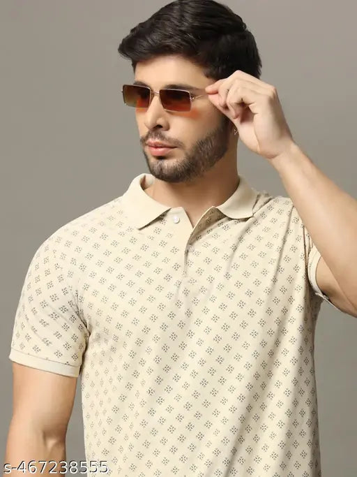 Men Printed Half Sleeves Polo Neck T-shirt