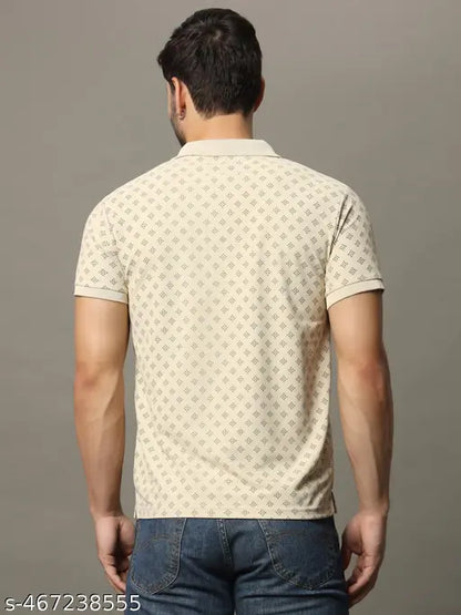 Men Printed Half Sleeves Polo Neck T-shirt