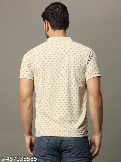Men Printed Half Sleeves Polo Neck T-shirt