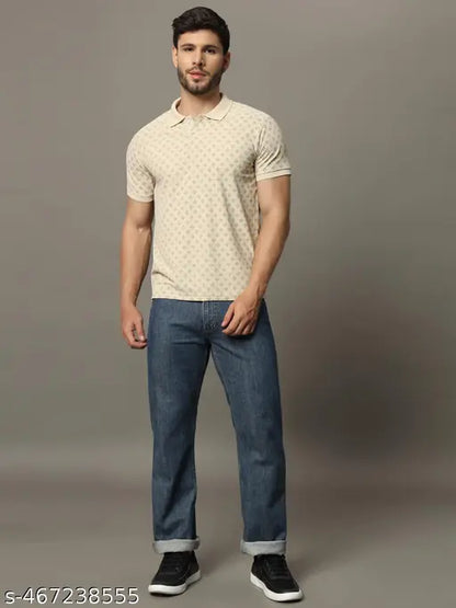 Men Printed Half Sleeves Polo Neck T-shirt